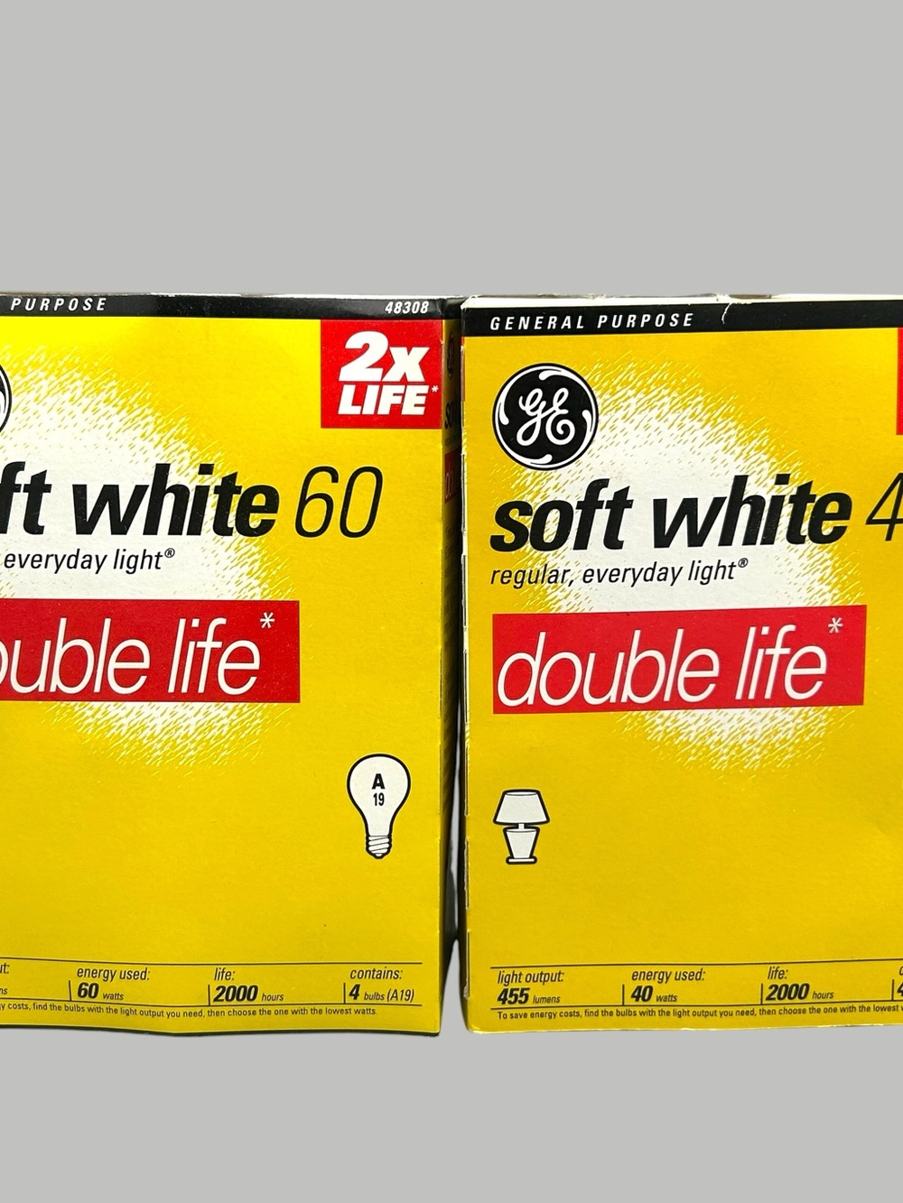 NEW - 8 - GE Soft White Double Life Light Bulbs - (4) 60W & (4) 40W - NEW